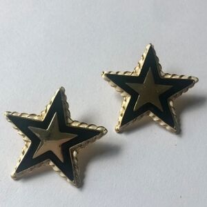 Vintage Pierced Earrings Gold Black Stars